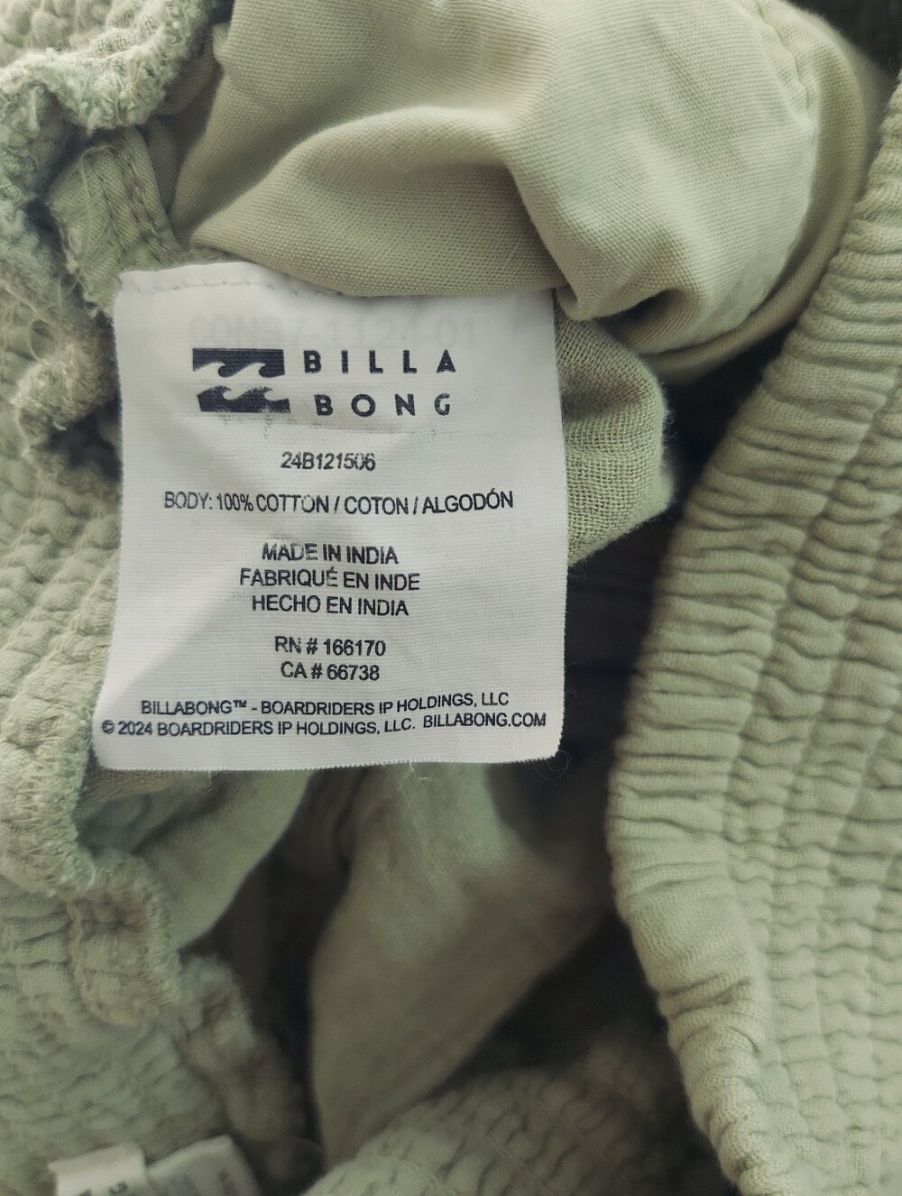 Billabong New Waves Smocked Waist Gauze Wide Leg Pants Women Medium In Avocado - Picture 12 of 12